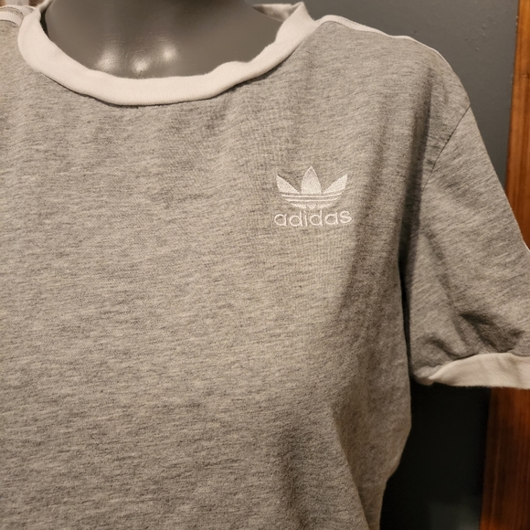 Retro Adidas retro 70's racing stripe shoulders tshirt crew ringer collar - Picture 2 of 5